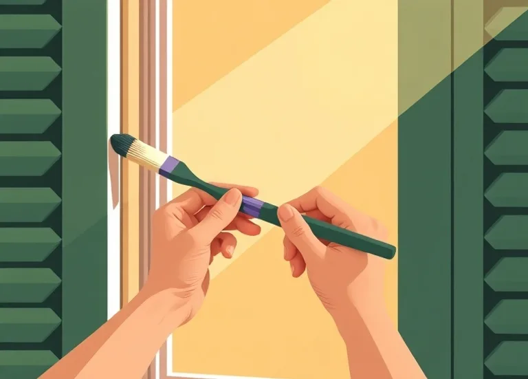 Mise en peinture au pinceau de volets et d'encadrements en bois